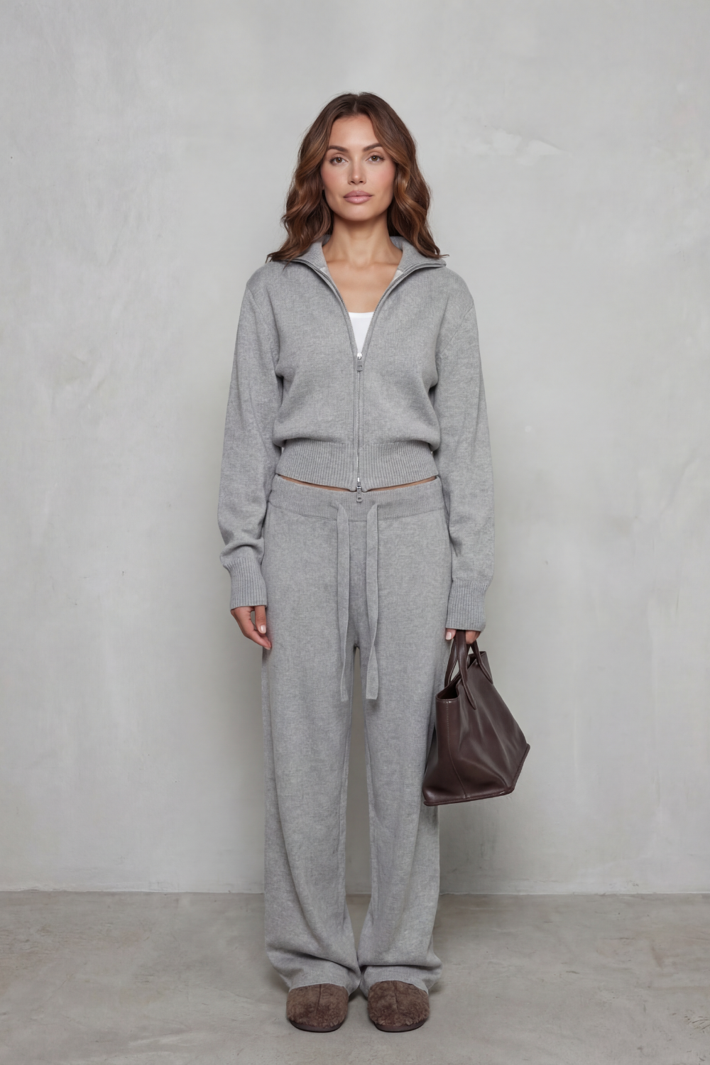 Seraluna Zip-Up Knit Lounge Set | Women's Wide-Leg Two-Piece
