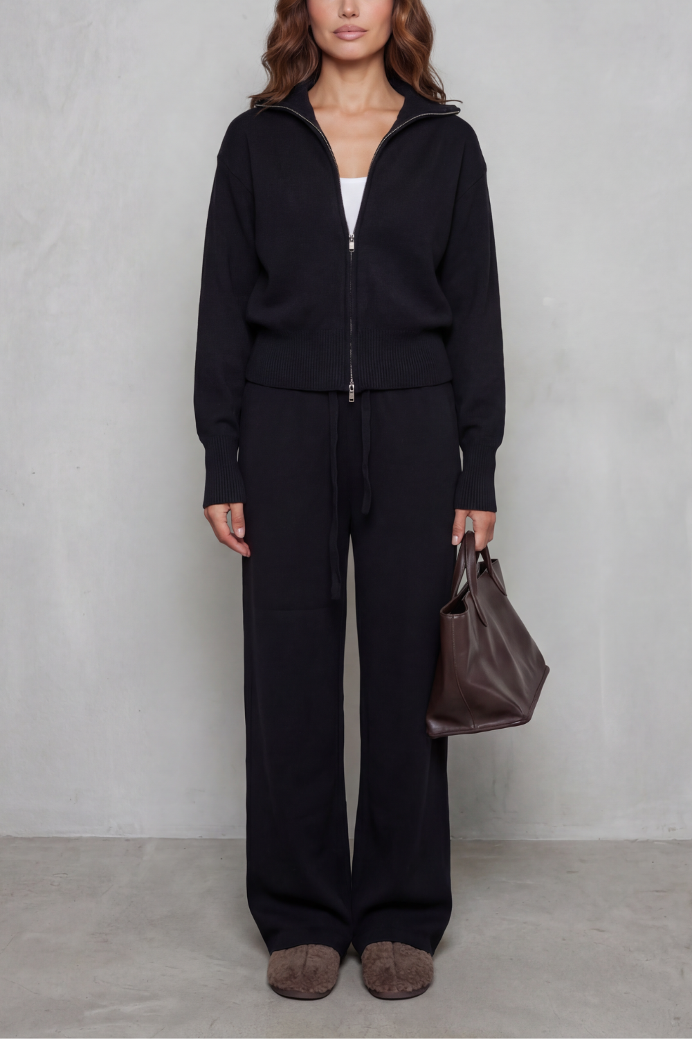 Seraluna Zip-Up Knit Lounge Set | Women's Wide-Leg Two-Piece