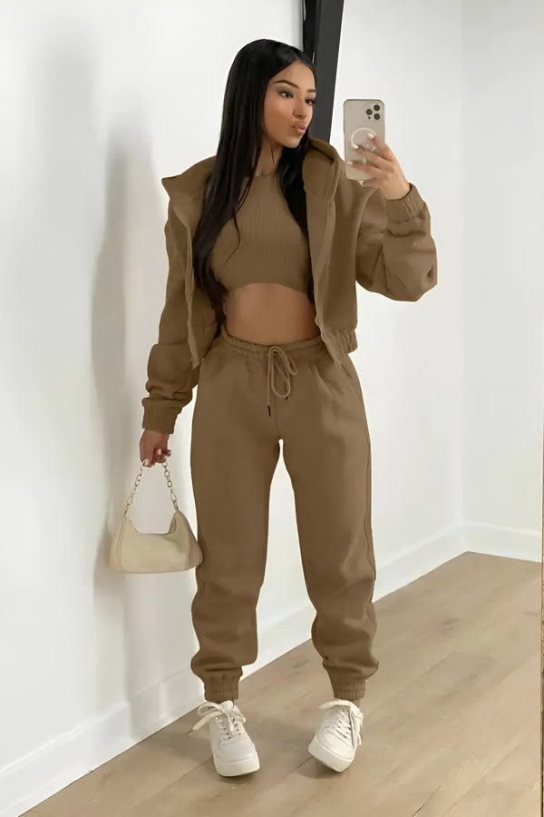 Tamsin Three-Piece Lounge Set | Women's Cropped Hoodie & Jogger