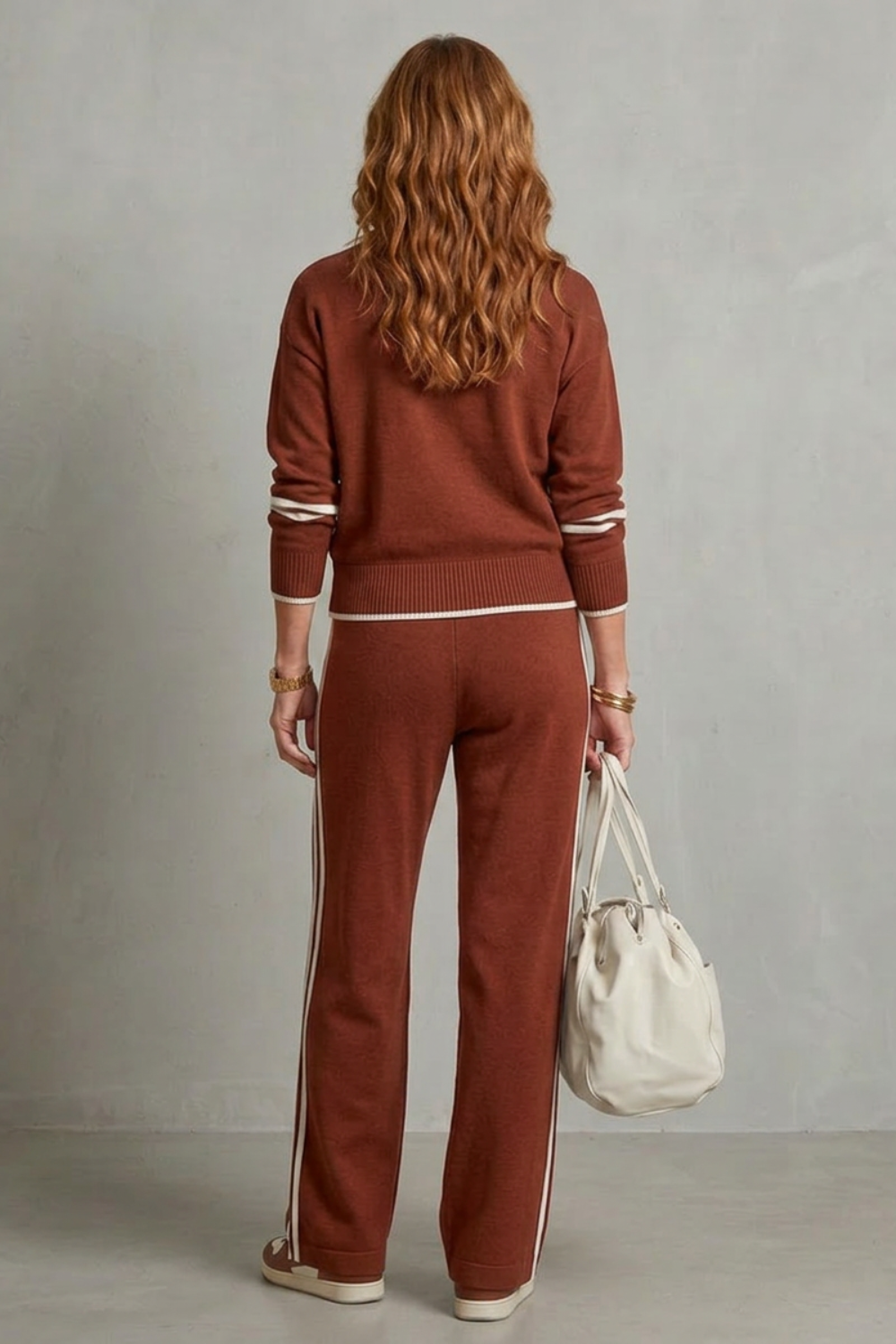 Vallora Zip-Neck Contrast Lounge Set | Women's Wide-Leg Two-Piece