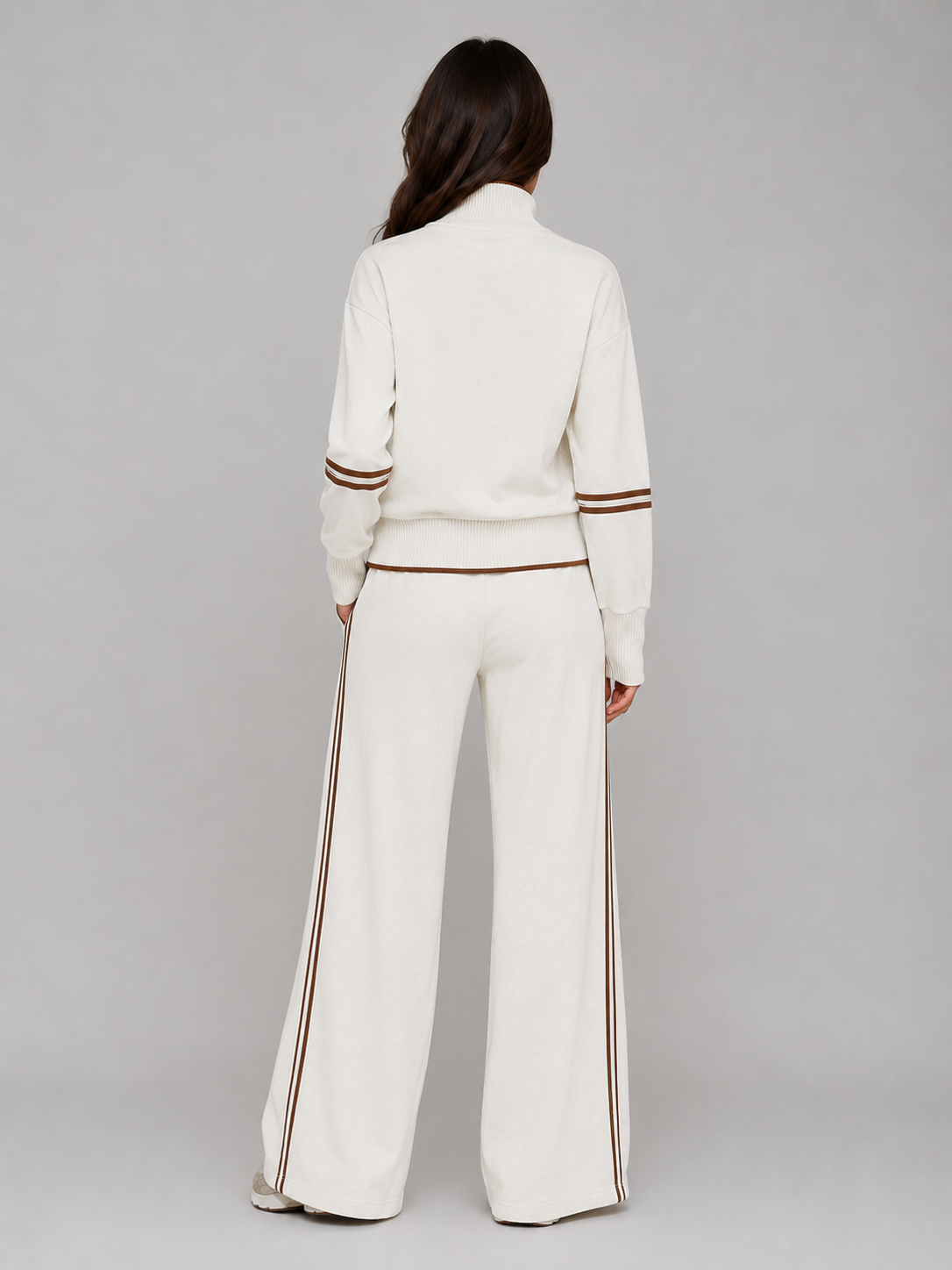 Women's Half Zip Lounge Set – Relaxed Two-Piece Wide Leg Tracksuit