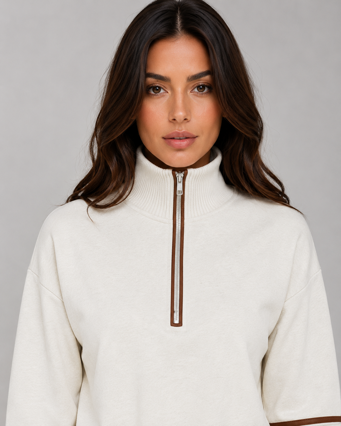 Women's Half Zip Lounge Set – Relaxed Two-Piece Wide Leg Tracksuit