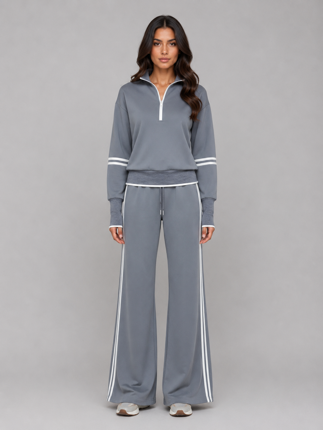 Women's Half Zip Lounge Set – Relaxed Two-Piece Wide Leg Tracksuit