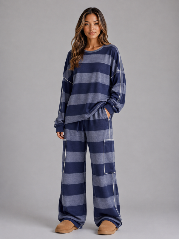 Phoebe Striped Sweatshirt Lounge Set | Women's Wide-Leg Two-Piece