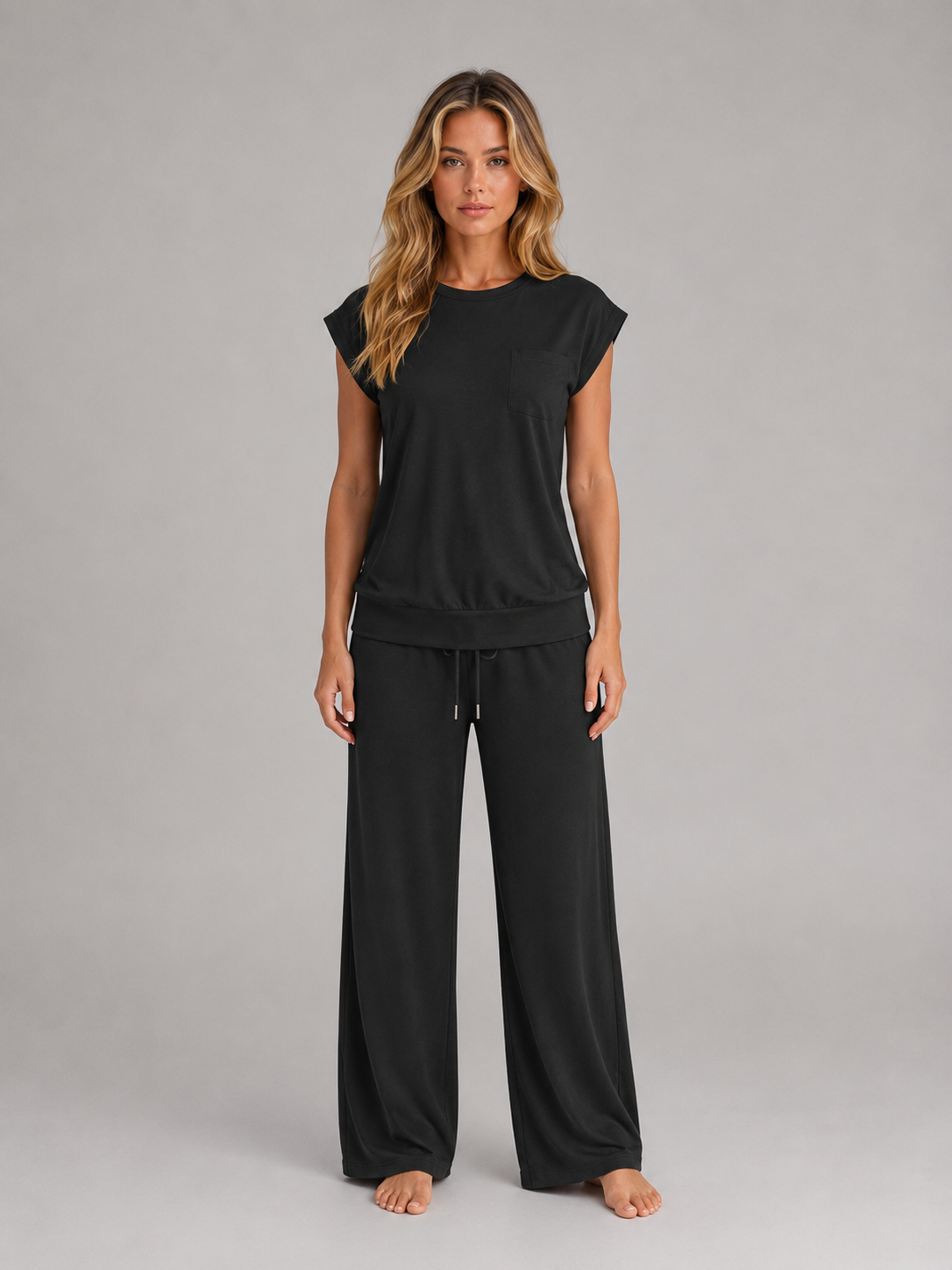 Women's Two-Piece Lounge Set – Relaxed T-Shirt & Wide Leg Trousers Co-Ord