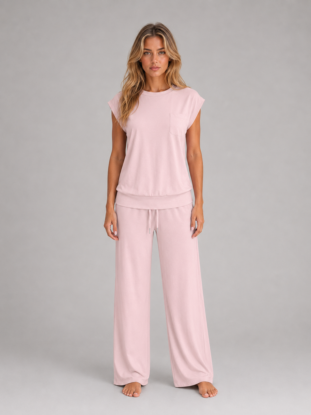 Women's Two-Piece Lounge Set – Relaxed T-Shirt & Wide Leg Trousers Co-Ord