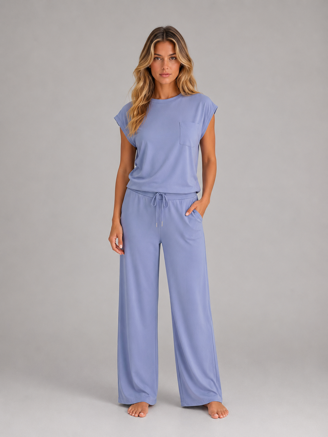 Women's Two-Piece Lounge Set – Relaxed T-Shirt & Wide Leg Trousers Co-Ord