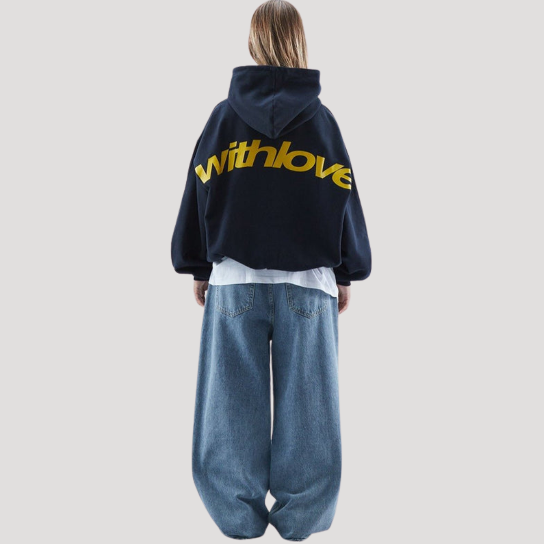 Women's Oversized Hoodie with Graphic Print and Kangaroo Pocket