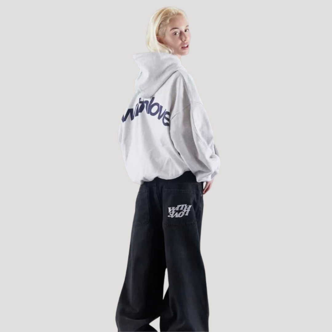 Women's Oversized Hoodie with Graphic Print and Kangaroo Pocket