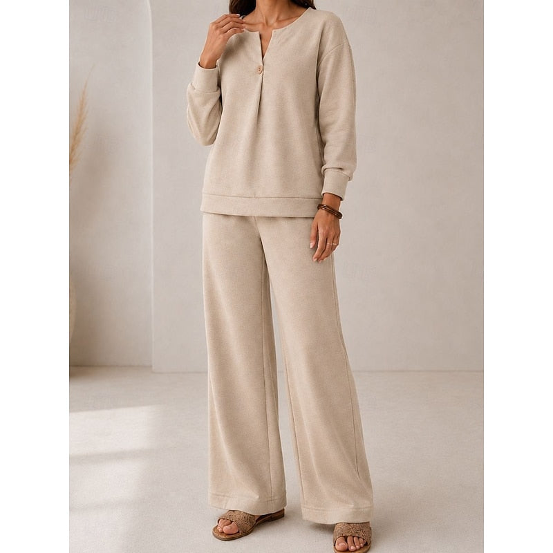 Dorothea Wide-Leg Lounge Set | Women's V-Neck Two-Piece