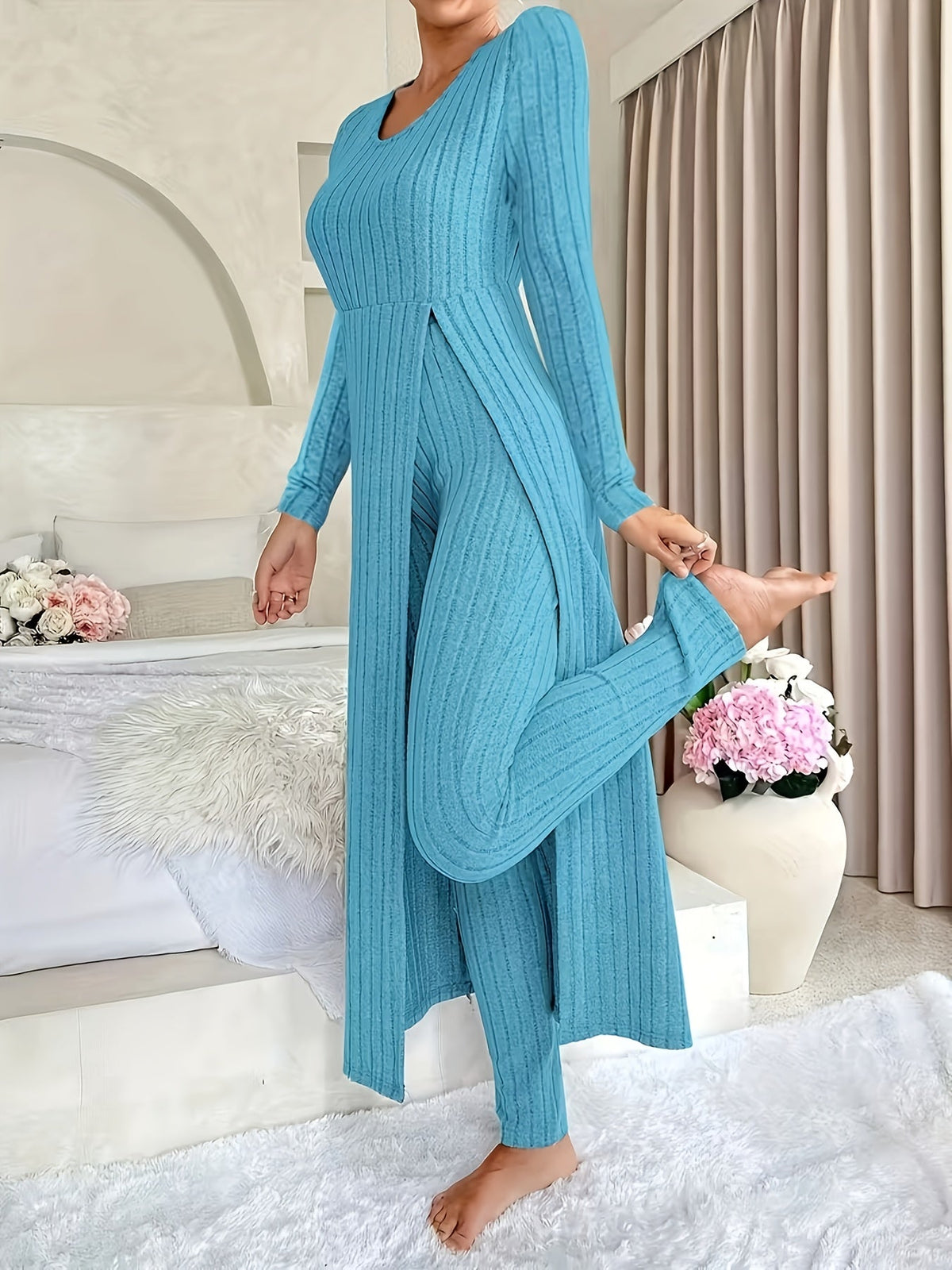 Gemma Ribbed Tunic Lounge Set | Women's Two-Piece