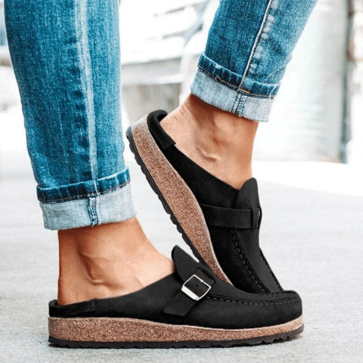Holly | Buckle-Accent Cork Sole Slippers