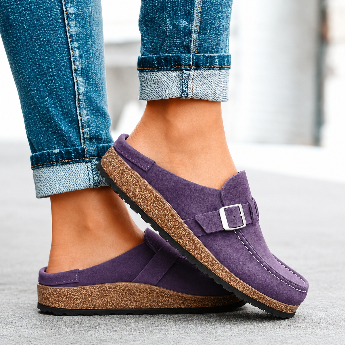 Holly | Buckle-Accent Cork Sole Slippers