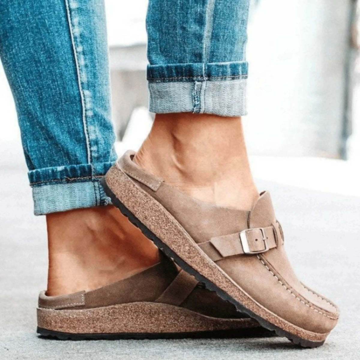 Holly | Buckle-Accent Cork Sole Slippers