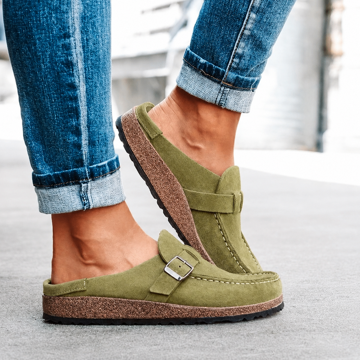 Holly | Buckle-Accent Cork Sole Slippers