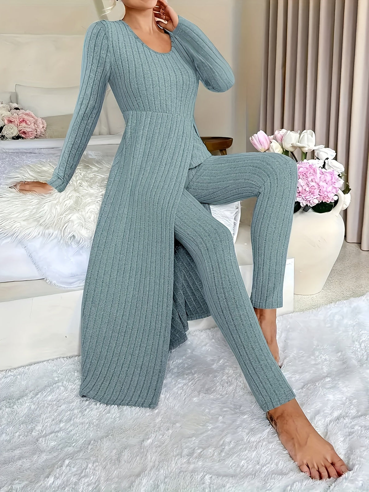 Gemma Ribbed Tunic Lounge Set | Women's Two-Piece