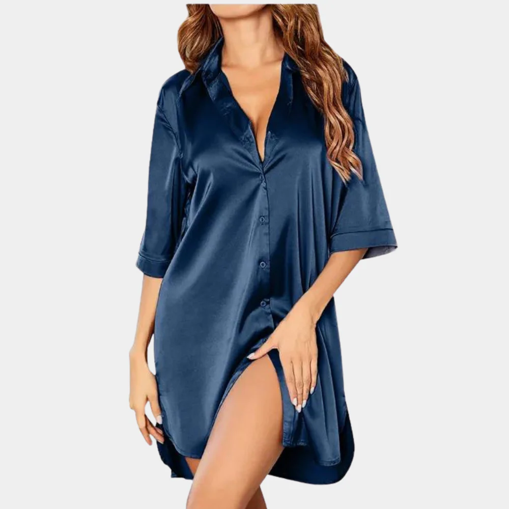 Simone Satin Button-Down Pyjama Dress | Women's Nightdress