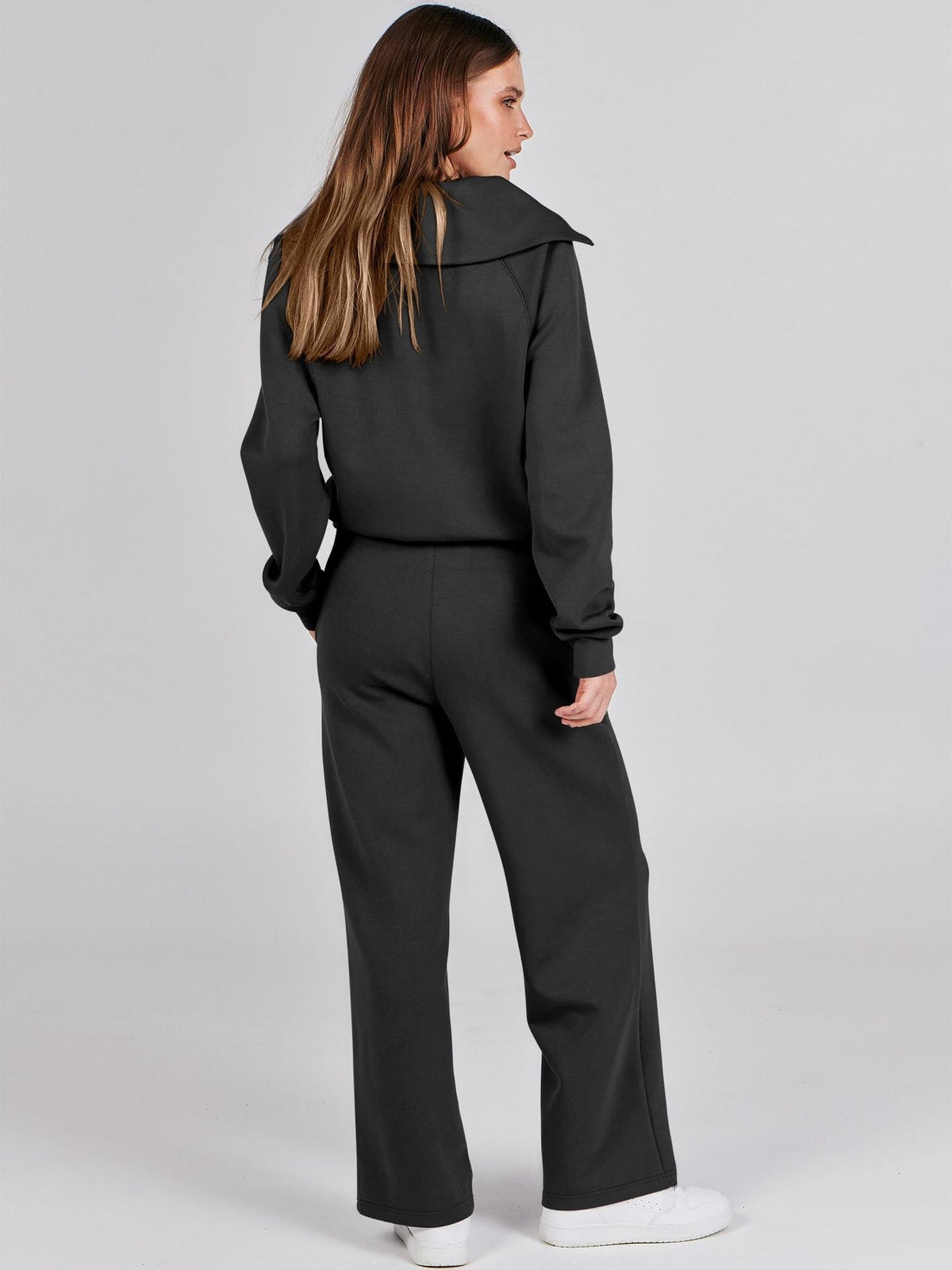 Women's Two-Piece Lounge Set Zip Neck Wide Leg