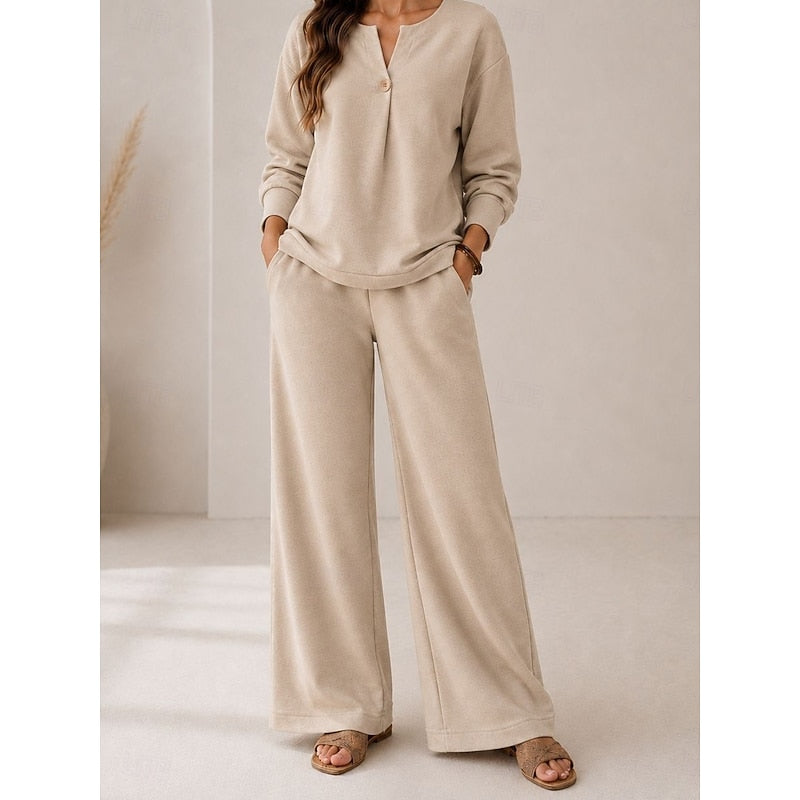 Dorothea Wide-Leg Lounge Set | Women's V-Neck Two-Piece