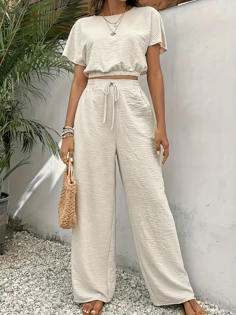 Beige Wide Leg Lounge Set