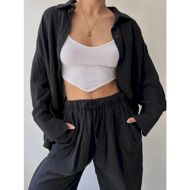 Frances Lapel Shirt & Pants Set | Women's Two-Piece Co-ord