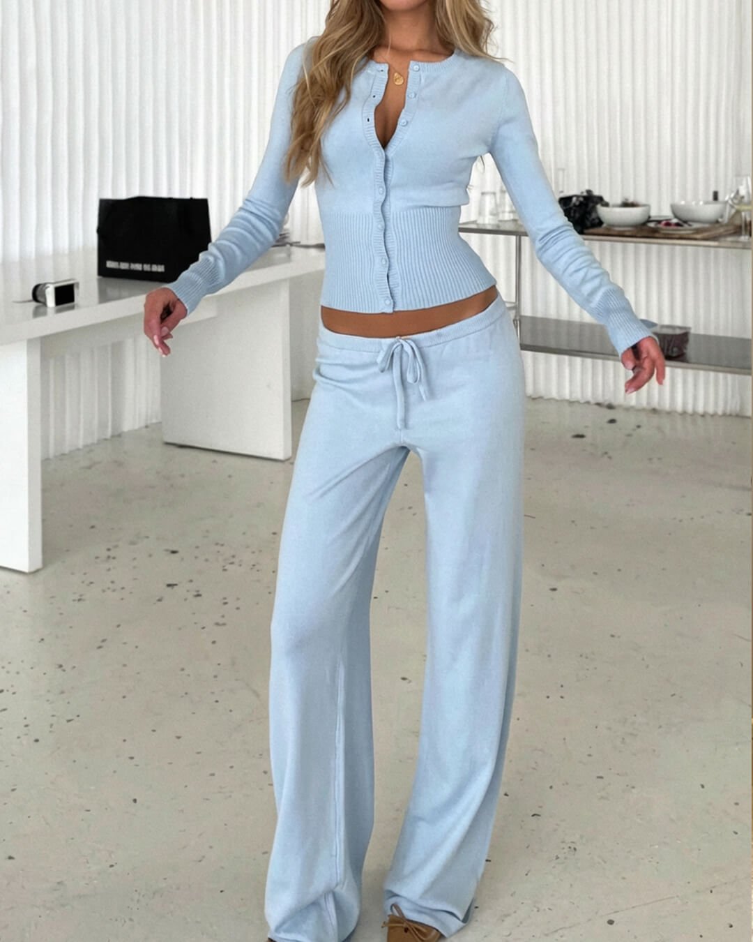 Jamilla Knit Cardigan Set | Women's Drawstring Pants Two-Piece