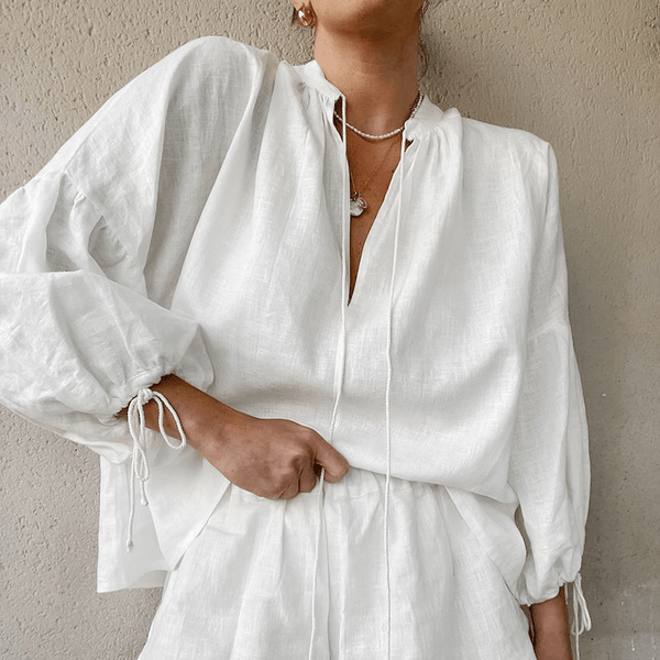 Nina Ruffled Lounge Set | Women's Long Sleeve Shorts Set