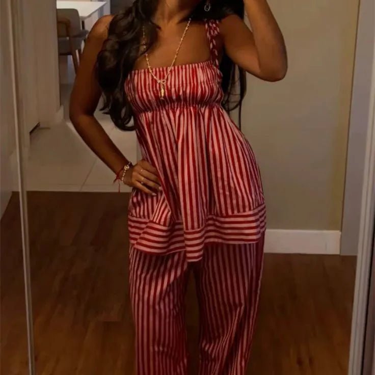 Jasmin Striped Pyjama Set | Women's Tie-Shoulder Two-Piece