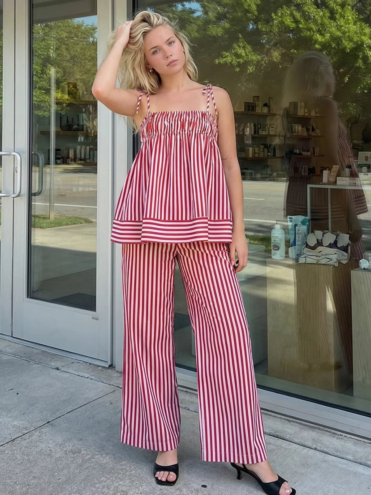 Jasmin Striped Pyjama Set | Women's Tie-Shoulder Two-Piece