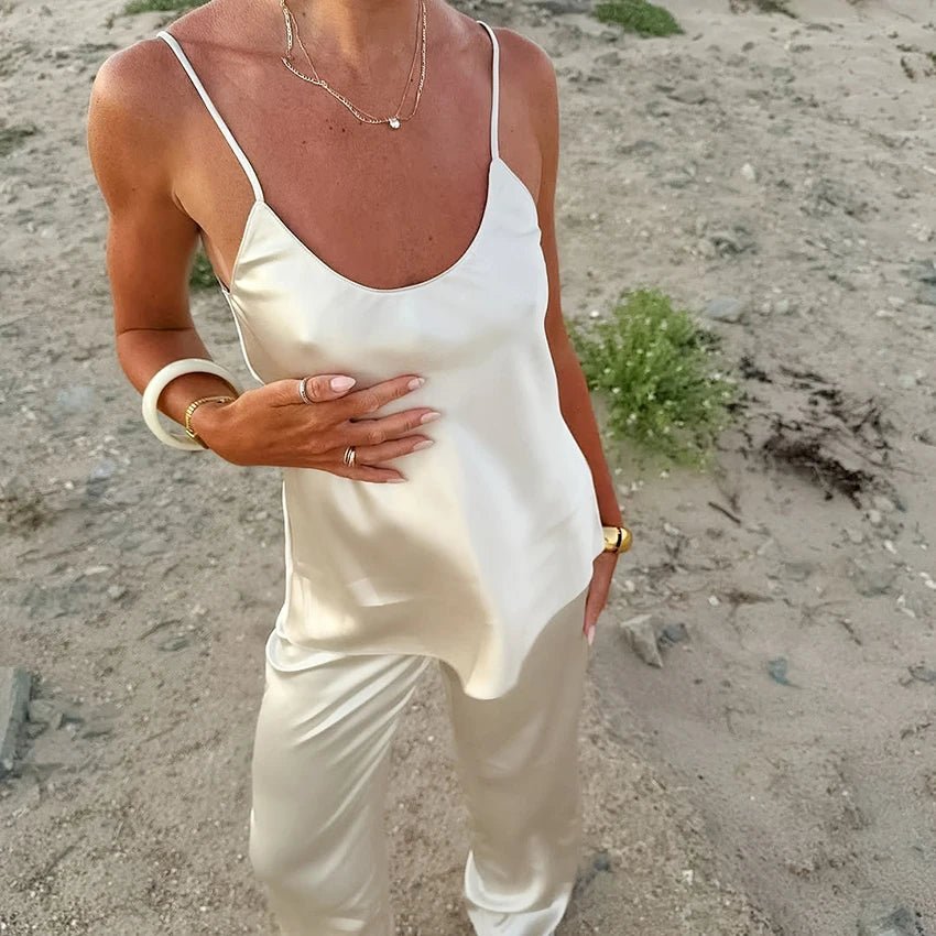 Sienna Satin Cowl-Neck Pyjama Set | Women's Wide-Leg Two-Piece