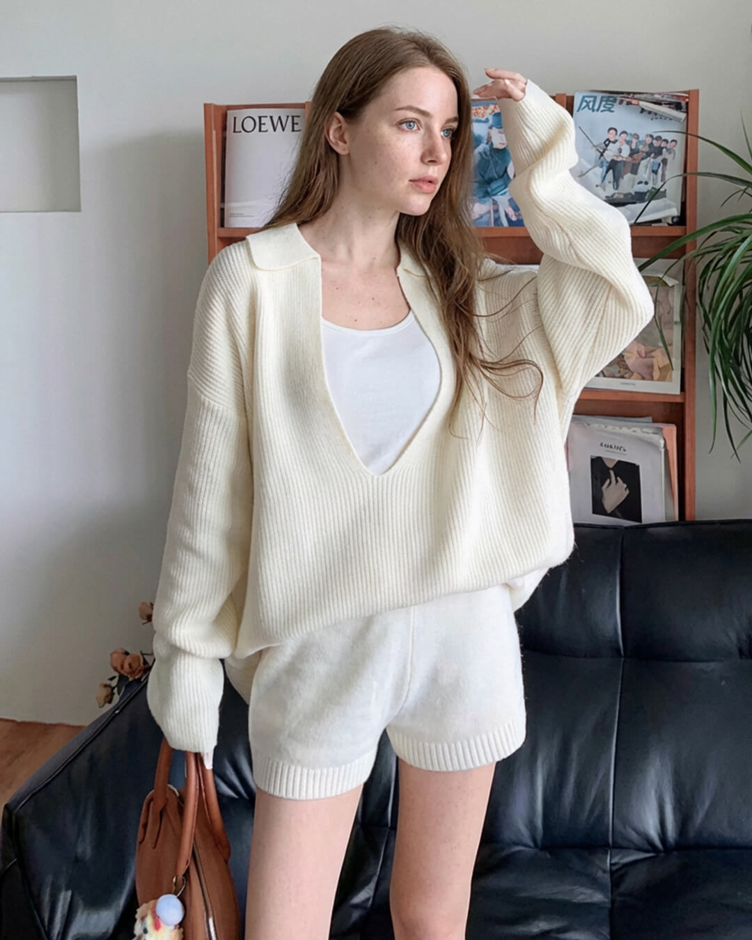 Jeannette Knit Sweater Set | Women's V-Neck Shorts Suit