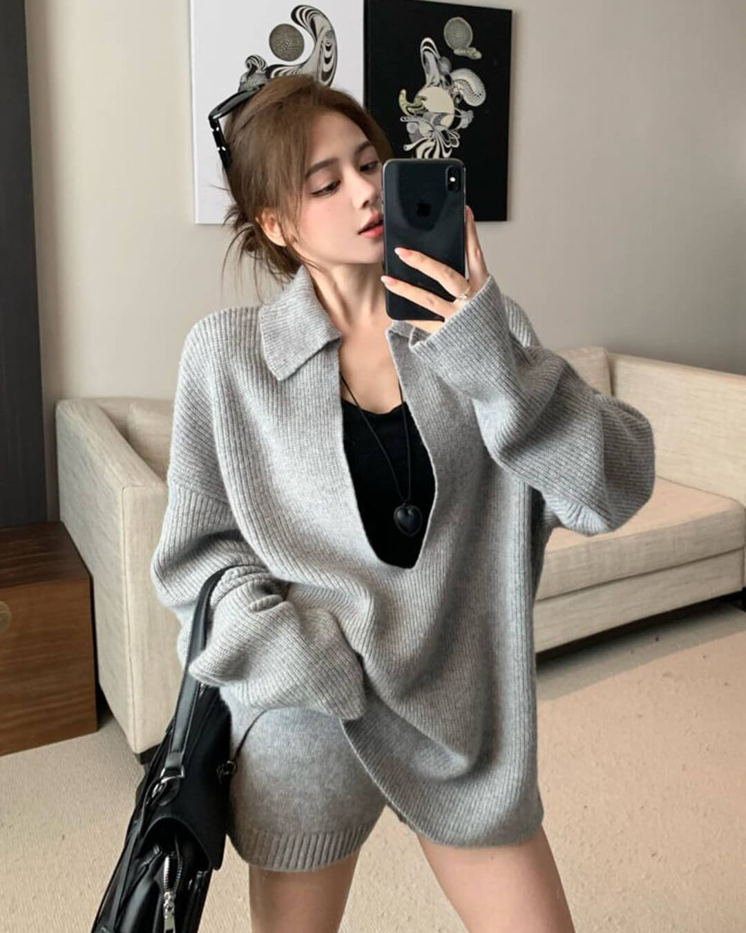Jeannette Knit Sweater Set | Women's V-Neck Shorts Suit