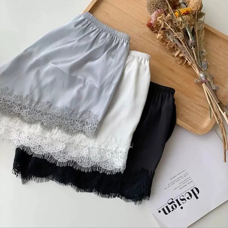 Elaine Lace-Trim Satin Shorts | Women's Low-Rise Lounge Shorts
