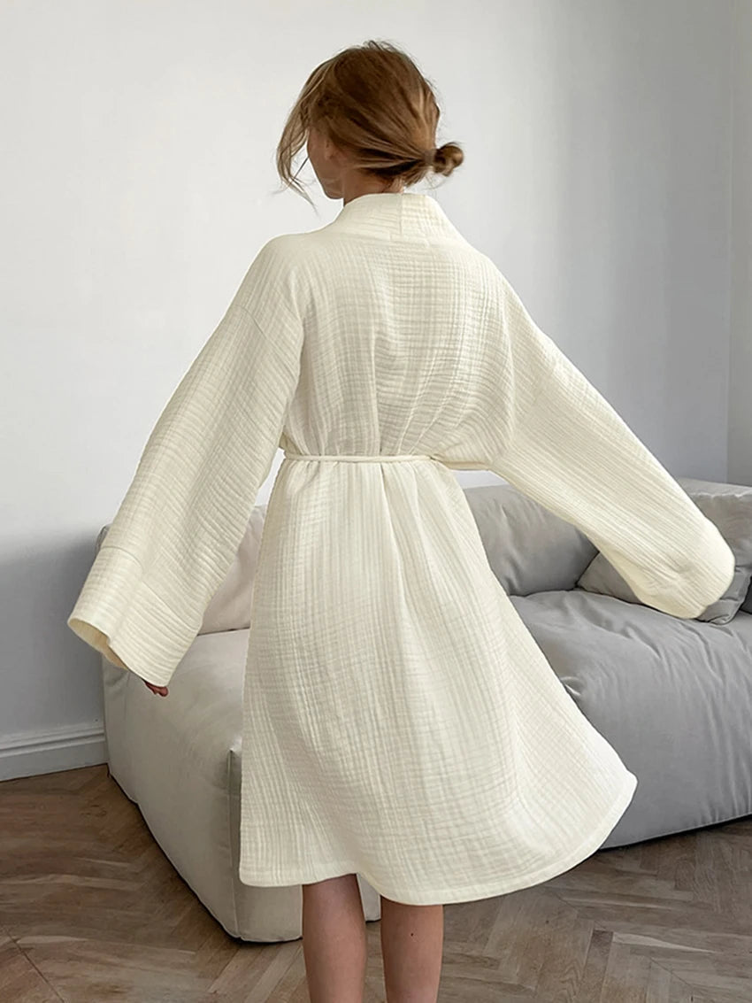 Kyla Lace-Up Bathrobe | Women's Mid-Calf Lounge Robe