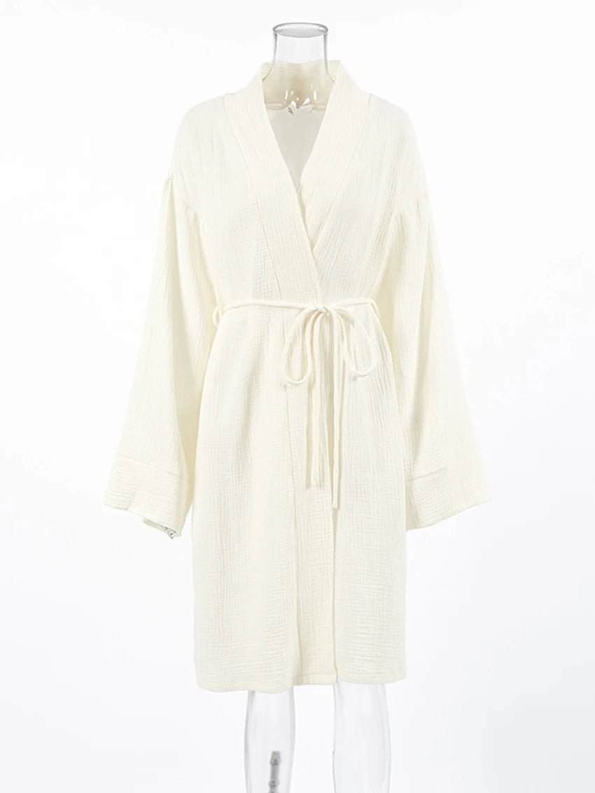Kyla Lace-Up Bathrobe | Women's Mid-Calf Lounge Robe
