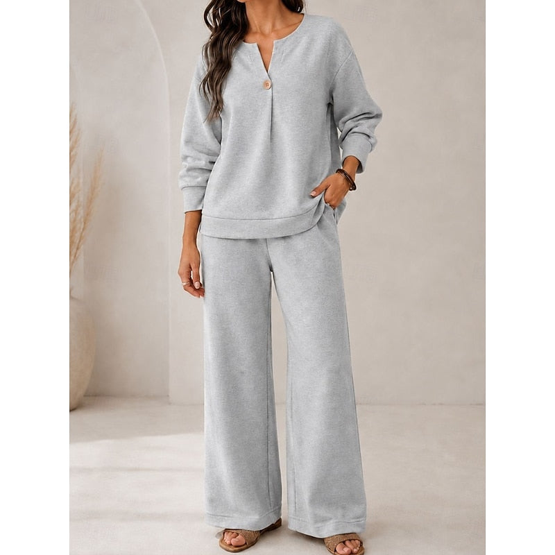 Dorothea Wide-Leg Lounge Set | Women's V-Neck Two-Piece