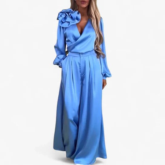 Ophelia Ruffle-Shoulder Wide-Leg Set | Women's V-Neck Two-Piece