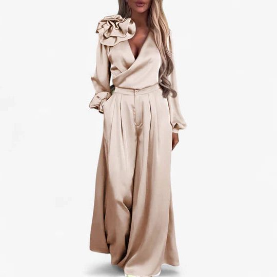 Ophelia Ruffle-Shoulder Wide-Leg Set | Women's V-Neck Two-Piece