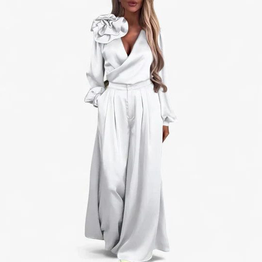 Ophelia Ruffle-Shoulder Wide-Leg Set | Women's V-Neck Two-Piece