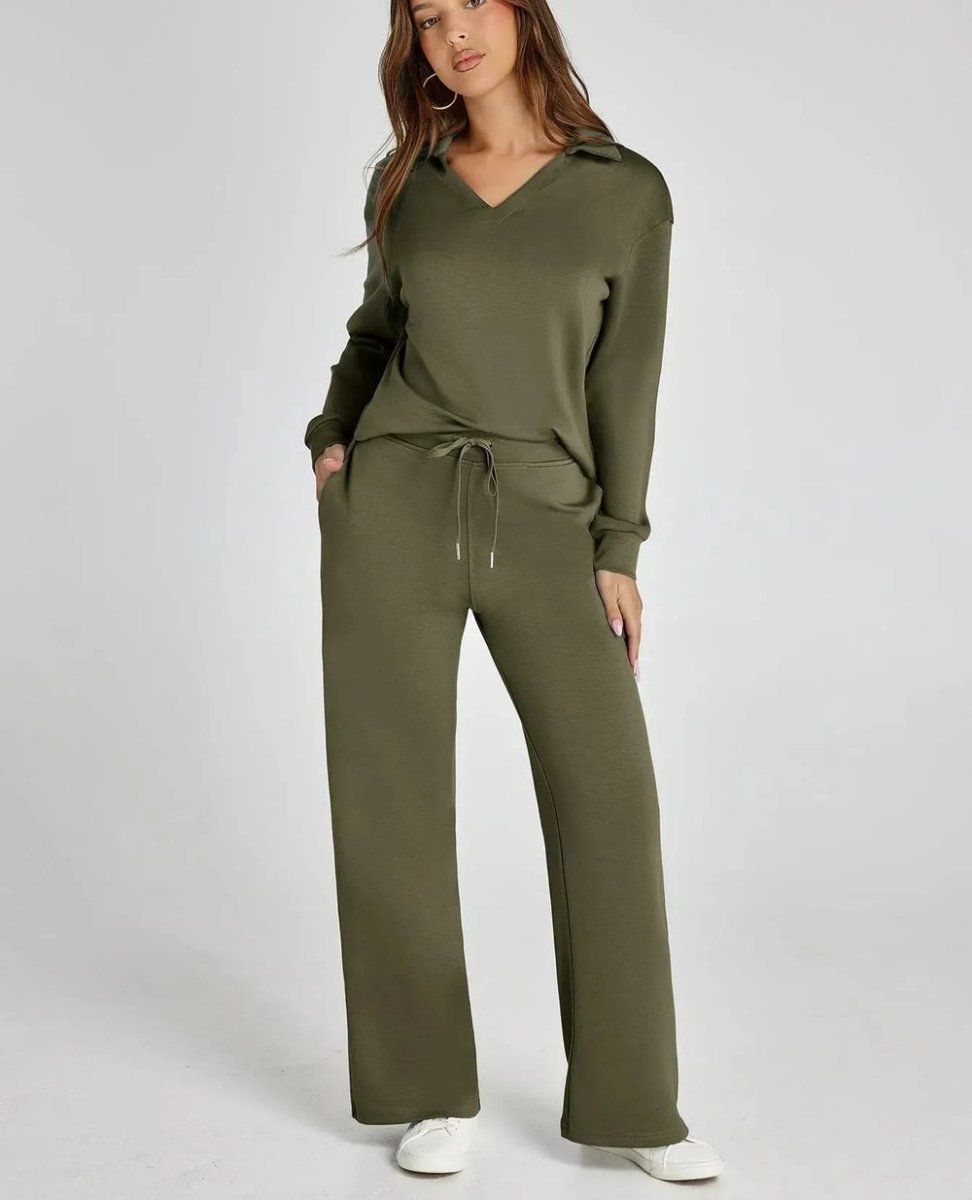 Clara Long Sleeve & Wide-Leg Set | Women's V-Neck Two-Piece
