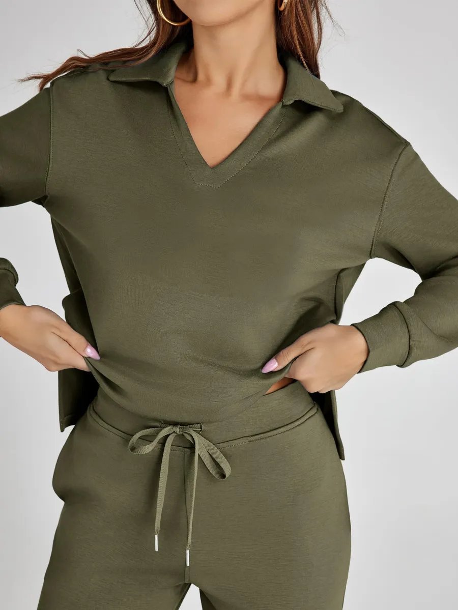 Clara Long Sleeve & Wide-Leg Set | Women's V-Neck Two-Piece