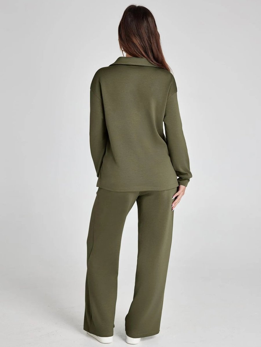 Clara Long Sleeve & Wide-Leg Set | Women's V-Neck Two-Piece