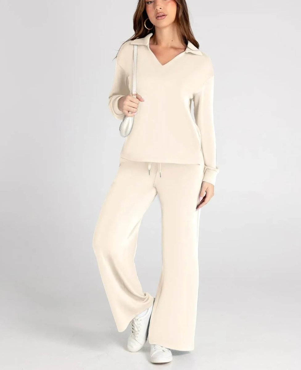 Clara Long Sleeve & Wide-Leg Set | Women's V-Neck Two-Piece