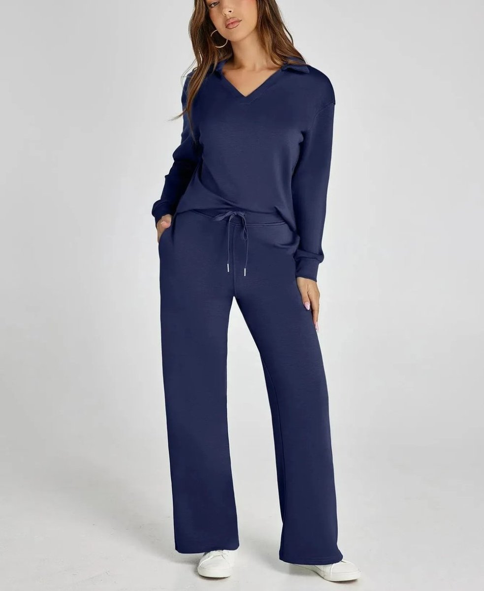 Clara Long Sleeve & Wide-Leg Set | Women's V-Neck Two-Piece