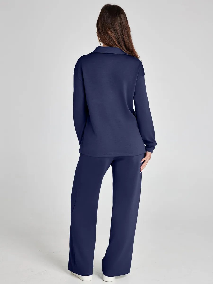 Clara Long Sleeve & Wide-Leg Set | Women's V-Neck Two-Piece
