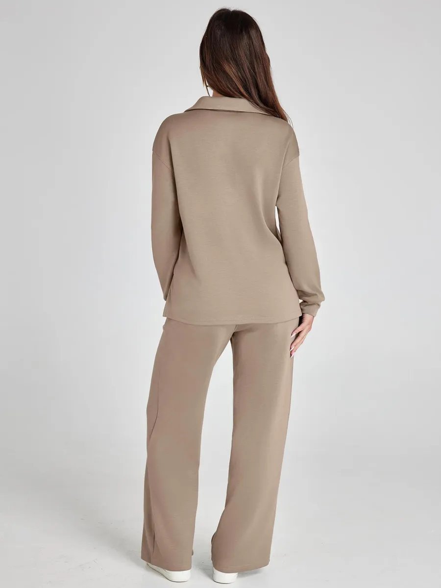 Clara Long Sleeve & Wide-Leg Set | Women's V-Neck Two-Piece