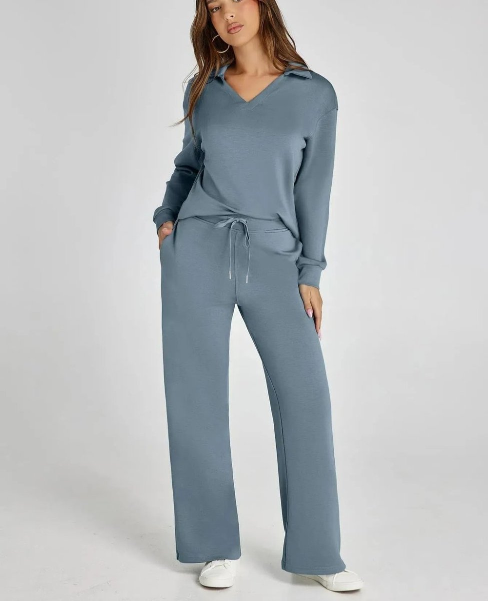 Clara Long Sleeve & Wide-Leg Set | Women's V-Neck Two-Piece