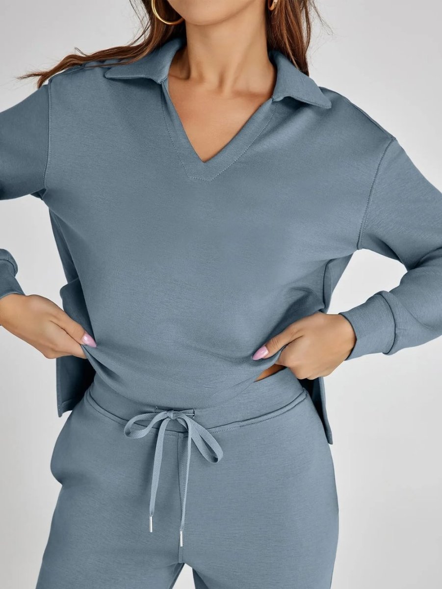 Clara Long Sleeve & Wide-Leg Set | Women's V-Neck Two-Piece