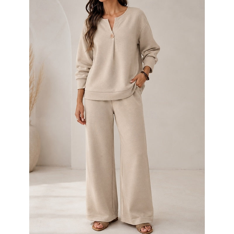 Dorothea Wide-Leg Lounge Set | Women's V-Neck Two-Piece